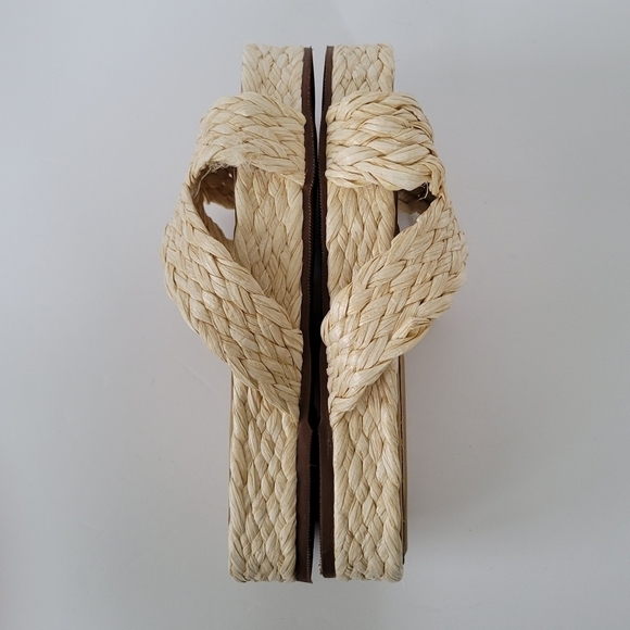 Kaanas Inagua Slip-On Sandals Natural Raffia & Leather Platform Women's Size 7 - Picture 5 of 11